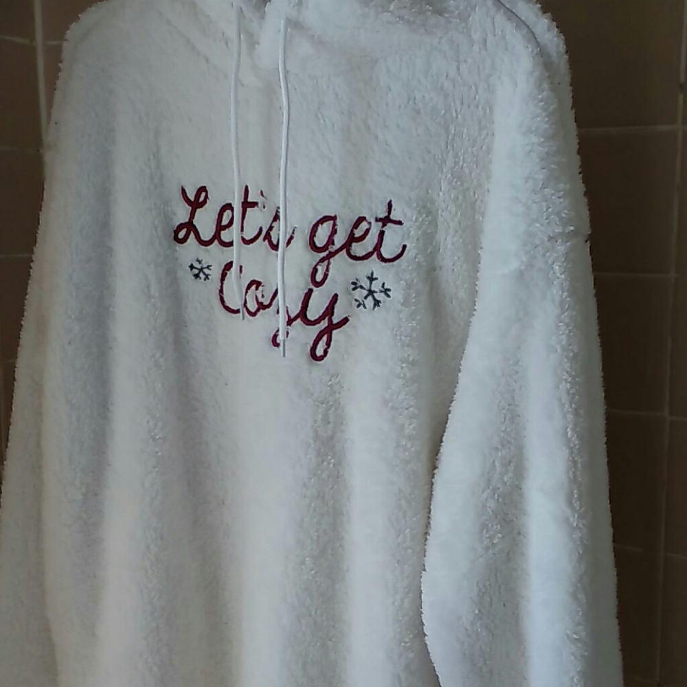 NWT Let's Get Cozy white furry hoodie